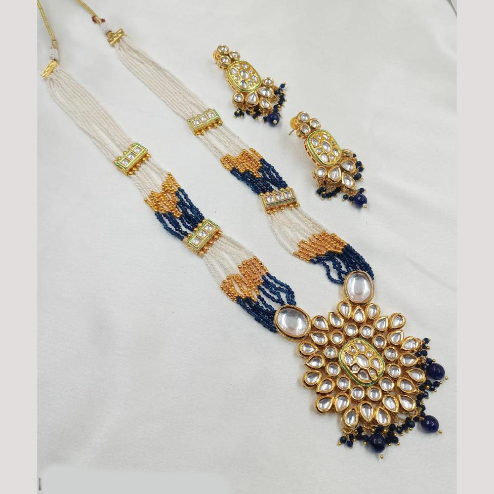 NAFJ Gold Plated Kundan And Pearl Long Necklace Set