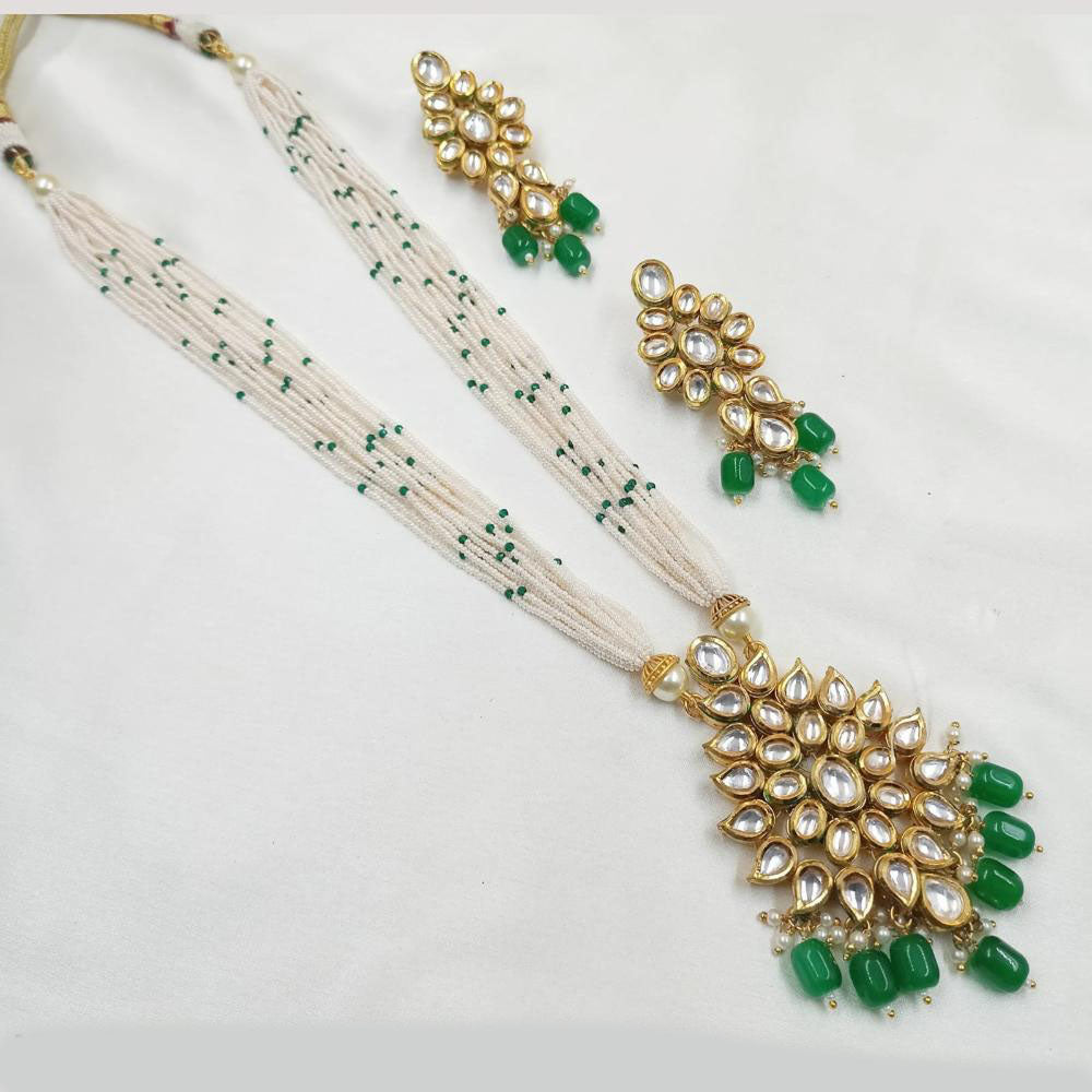 NAFJ Gold Plated Kundan And Pearl Long Necklace Set