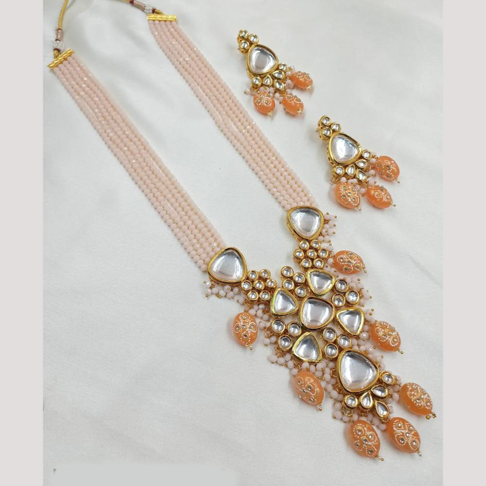 NAFJ Gold Plated Kundan And Beads Long Necklace Set