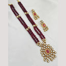 NAFJ Gold Plated Kundan And Beads Long Necklace Set