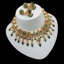 NAFJ Gold Plated Pota Stone And Pearls Meenakari Necklace Set