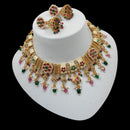 NAFJ Gold Plated Pota Stone And Pearls Meenakari Necklace Set
