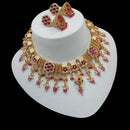NAFJ Gold Plated Pota Stone And Pearls Meenakari Necklace Set