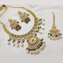 NAFJ Gold Plated Pota Stone And Pearls Meenakari Necklace Set