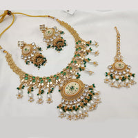 NAFJ Gold Plated Pota Stone And Pearls Meenakari Necklace Set