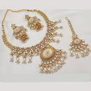 NAFJ Gold Plated Pota Stone And Pearls Meenakari Necklace Set