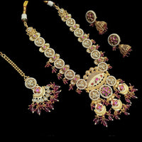 NAFJ Gold Plated Pota Stone And Pearls Meenakari Necklace Set