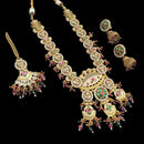 NAFJ Gold Plated Pota Stone And Pearls Meenakari Necklace Set