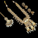 NAFJ Gold Plated Pota Stone And Pearls Meenakari Necklace Set