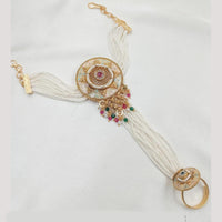 NAFJ Gold Plated Pota Stone Pearl And Meenakari Hand Harness