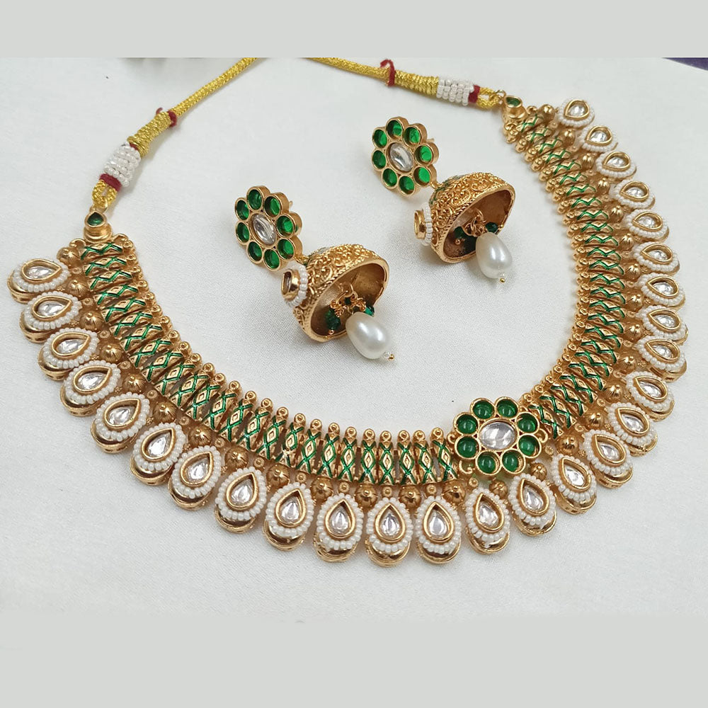 NAFJ Gold Plated Kundan Stone Necklace Set