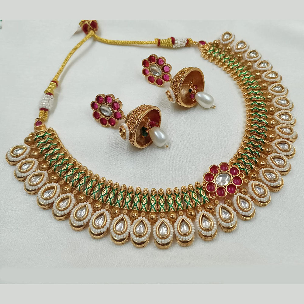 NAFJ Gold Plated Kundan Stone Necklace Set