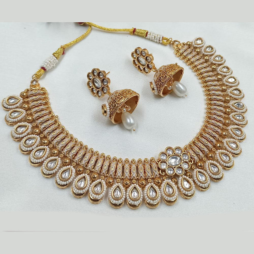 NAFJ Gold Plated Kundan Stone Necklace Set