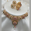 NAFJ Gold Plated Pota Stone And Pearls Meenakari Necklace Set