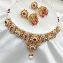 NAFJ Gold Plated Pota Stone And Pearls Meenakari Necklace Set