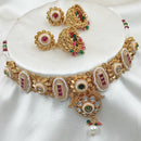 NAFJ Gold Plated Pota Stone And Pearls Meenakari Necklace Set