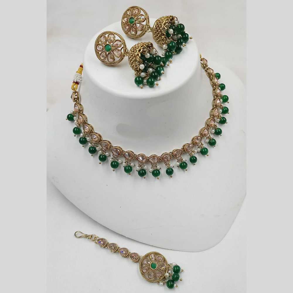 NAFJ Gold Plated Crystal Stone And Beads Necklace Set