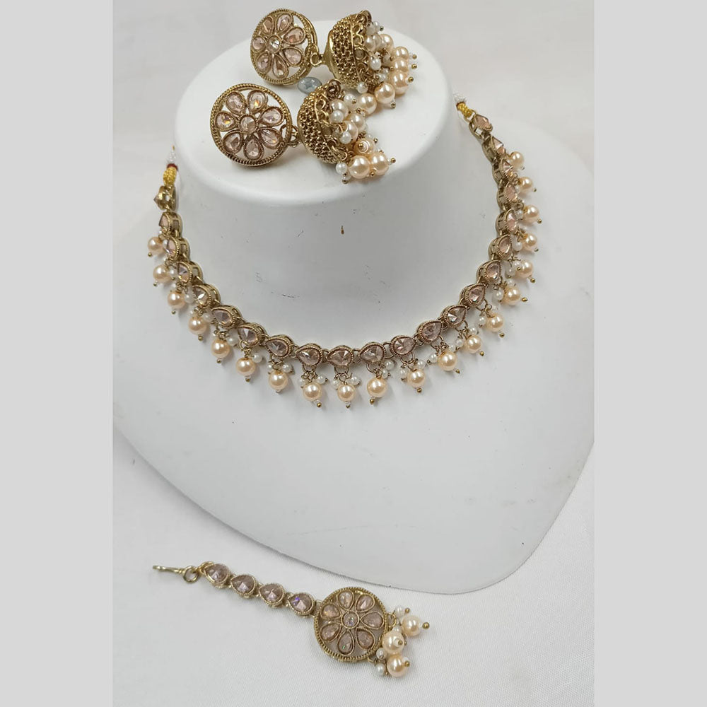 NAFJ Gold Plated Crystal Stone And Beads Necklace Set