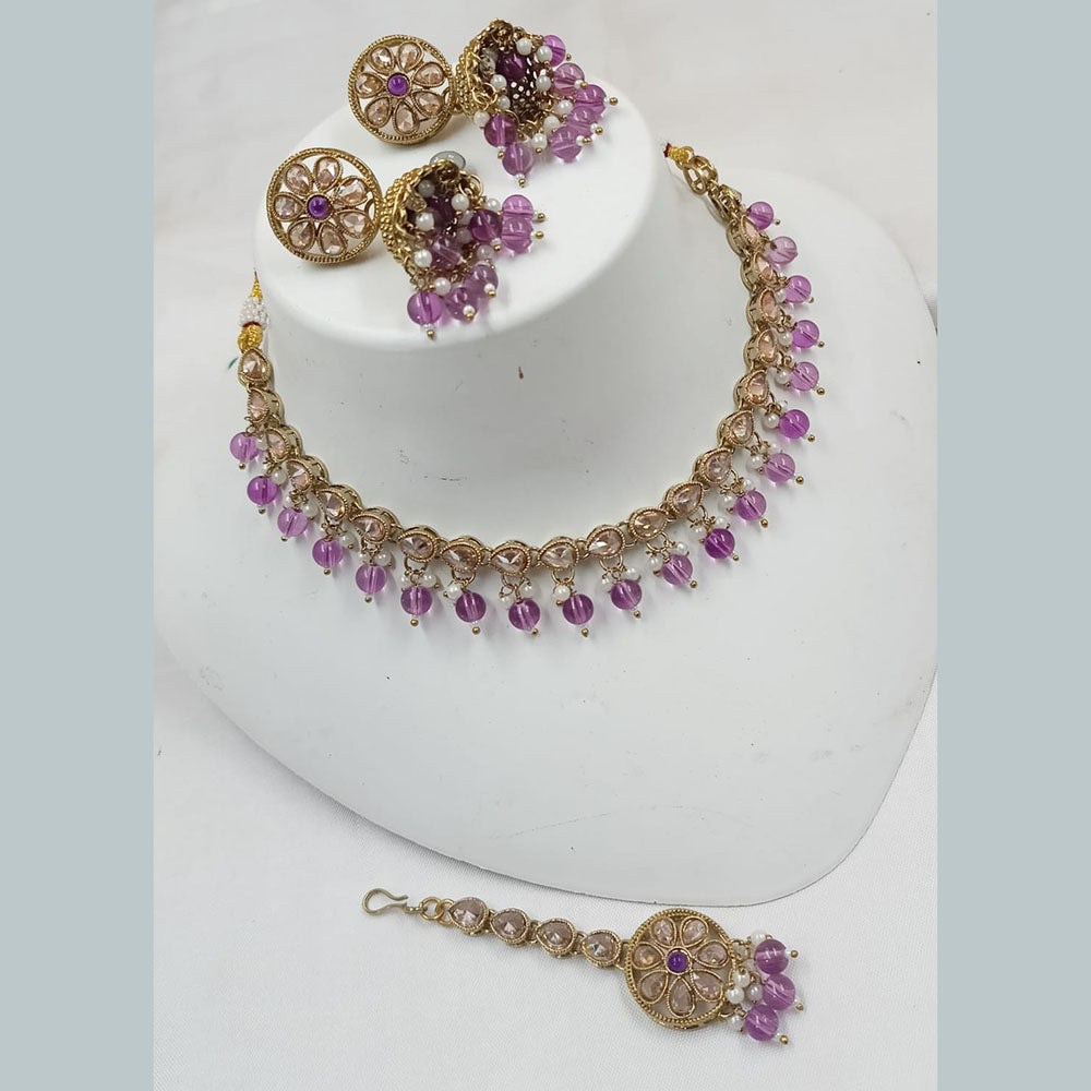 NAFJ Gold Plated Crystal Stone And Beads Necklace Set