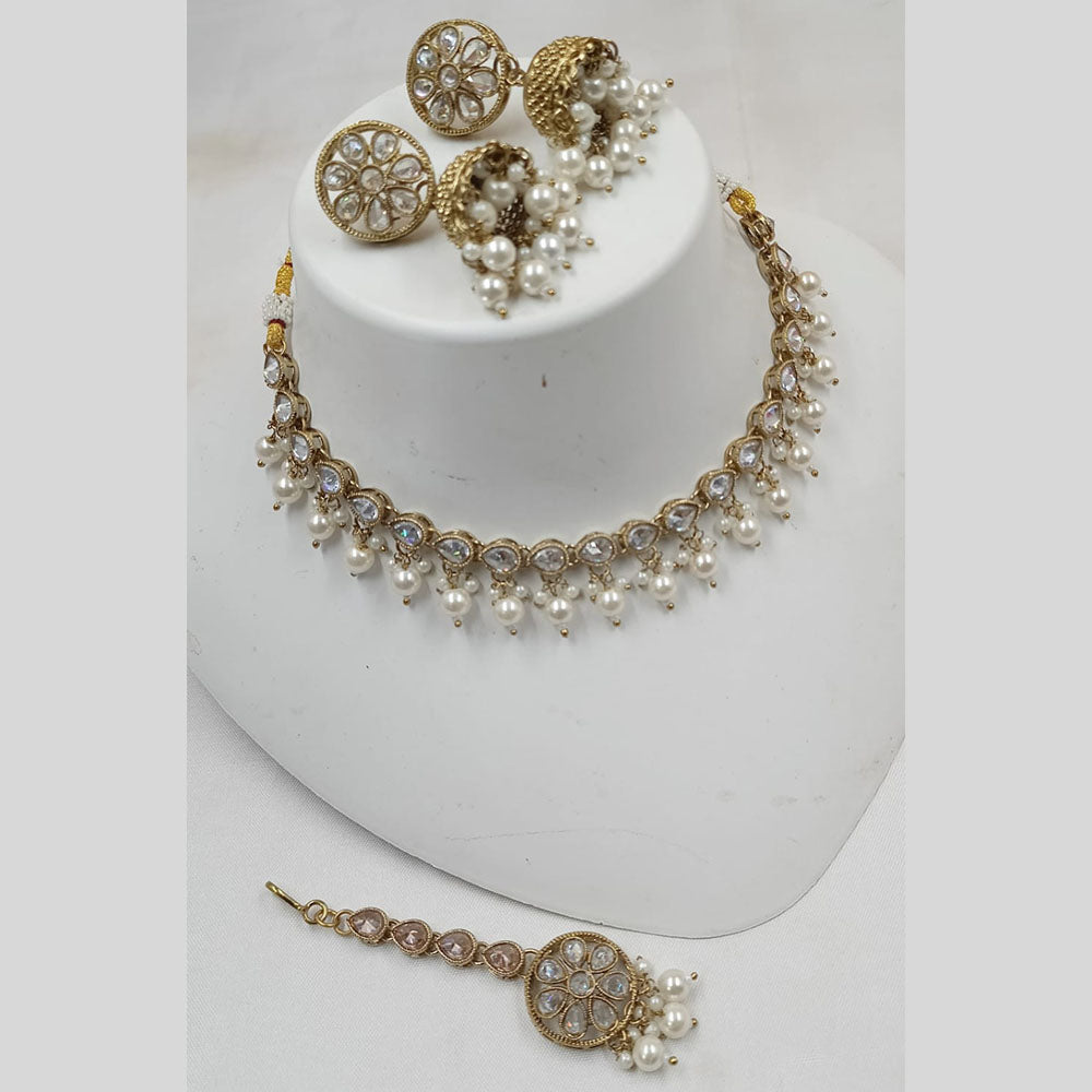 NAFJ Gold Plated Crystal Stone And Beads Necklace Set