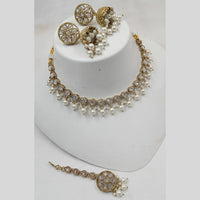 NAFJ Gold Plated Crystal Stone And Beads Necklace Set