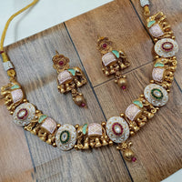 NAFJ Gold Plated Pota Stone Meenakari Necklace Set