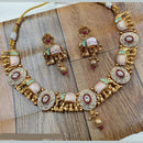 NAFJ Gold Plated Pota Stone Meenakari Necklace Set