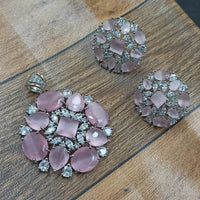 NAFJ  Silver Plated American Diamonds Glam Glitz Pendant Set