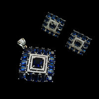 NAFJ  Silver Plated American Diamonds Glam Glitz Pendant Set