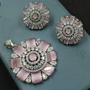 NAFJ  Silver Plated American Diamonds Glam Glitz Pendant Set