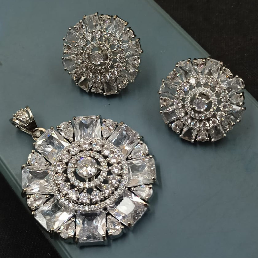 NAFJ  Silver Plated American Diamonds Glam Glitz Pendant Set