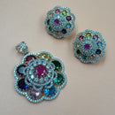 NAFJ  Silver Plated American Diamonds Glam Glitz Pendant Set