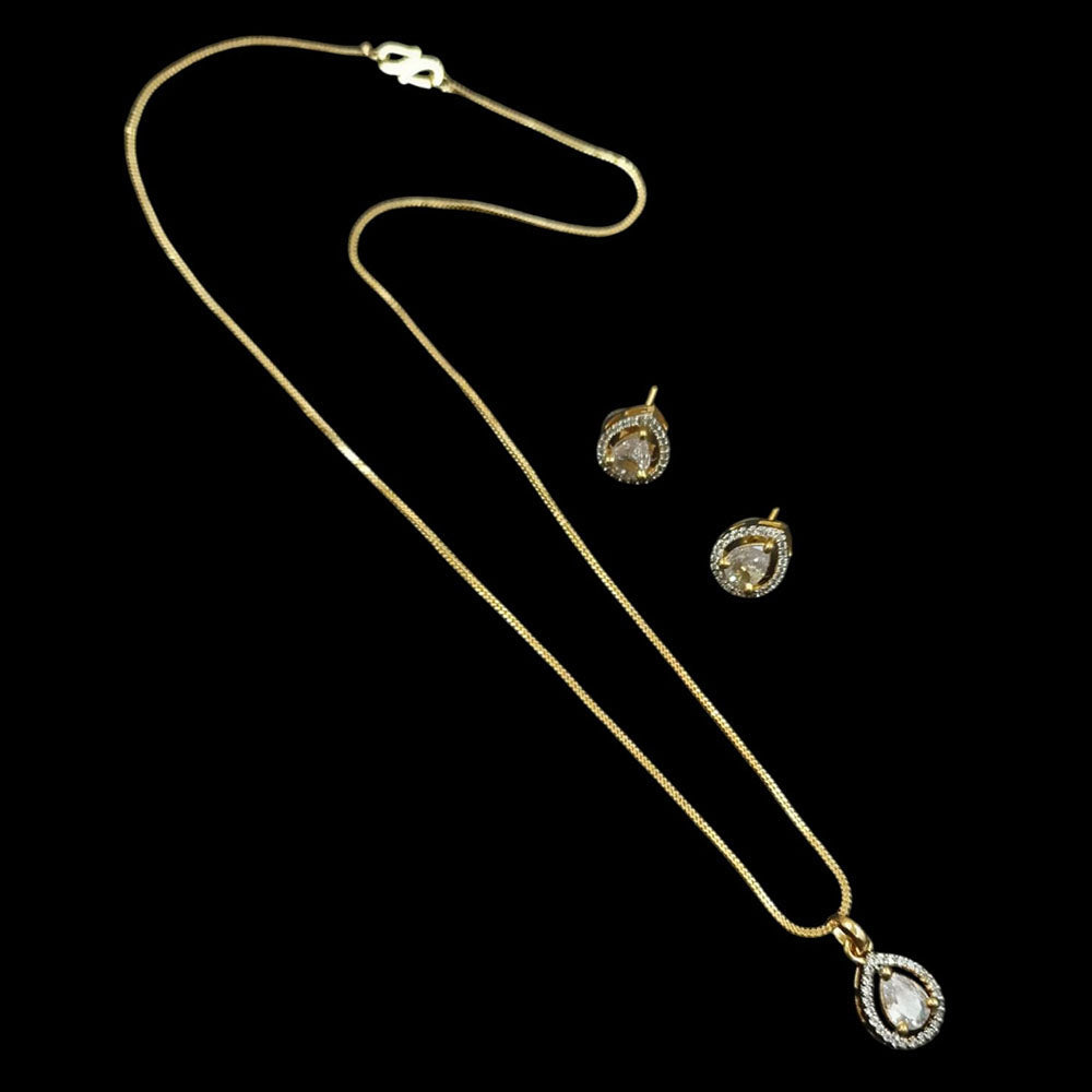 NAFJ Signature Shine Gold Plated American Diamonds Chain Pendant Set