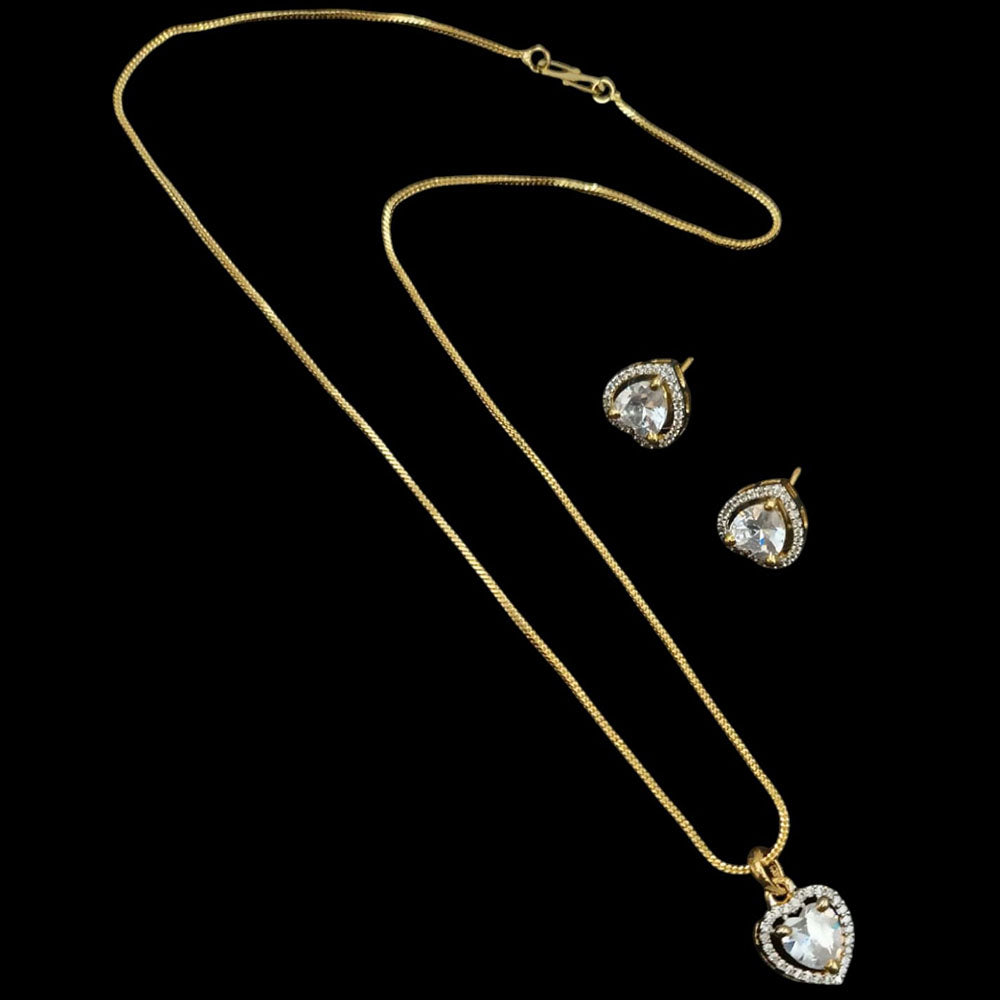 NAFJ Signature Shine Gold Plated American Diamonds Chain Pendant Set