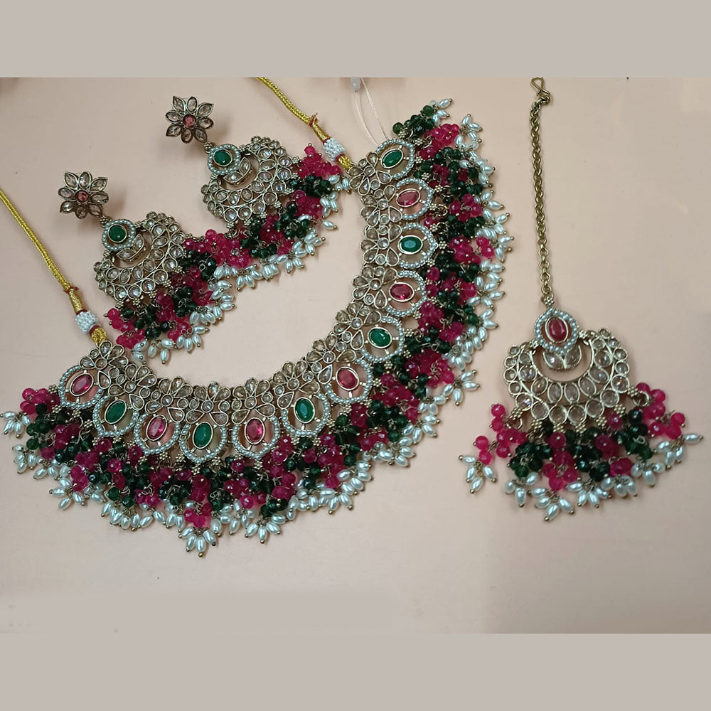 NAFJ Gold Plated Timeless Beauty Crystal And  Pearl Choker Necklace Set