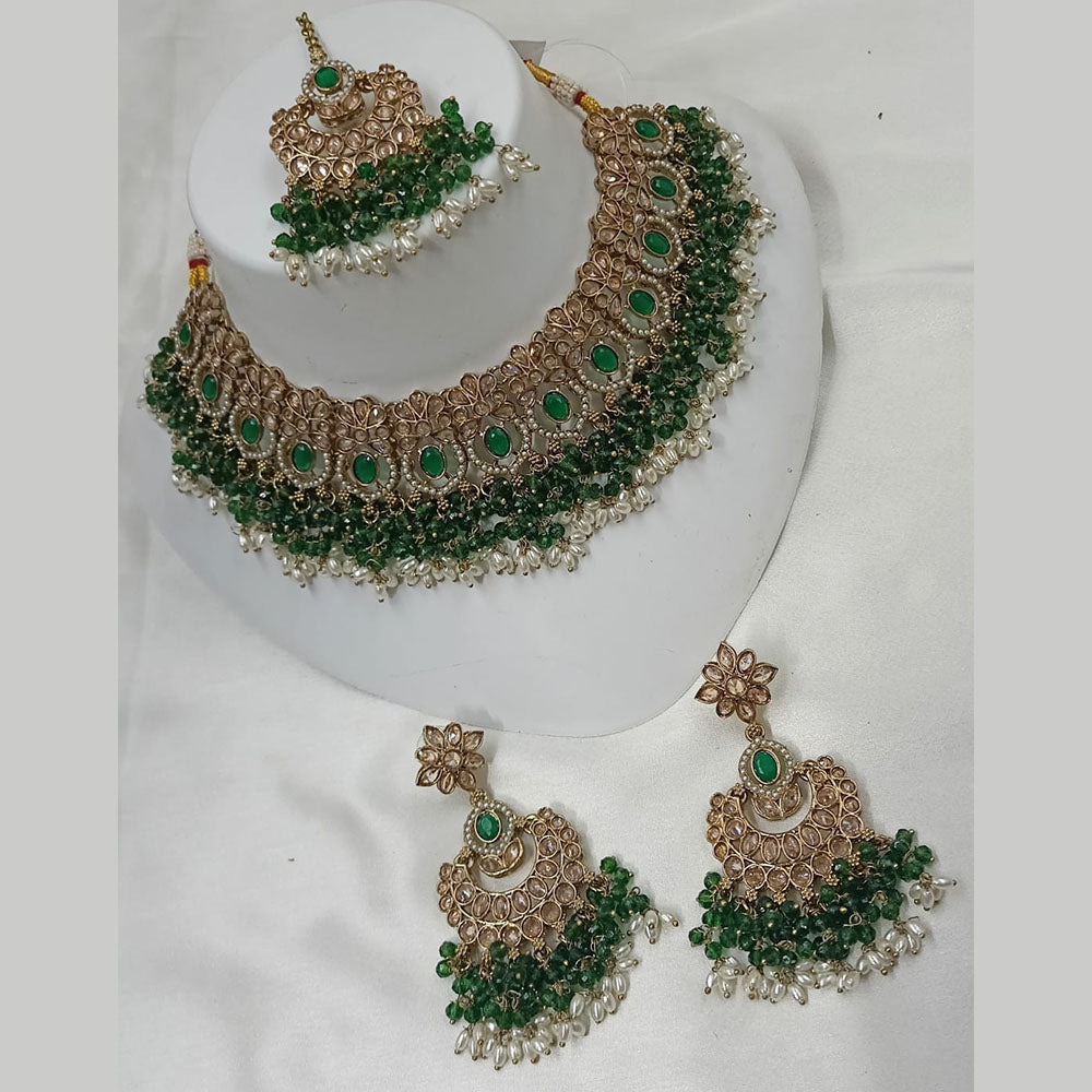 NAFJ Gold Plated Timeless Beauty Crystal And  Pearl Choker Necklace Set