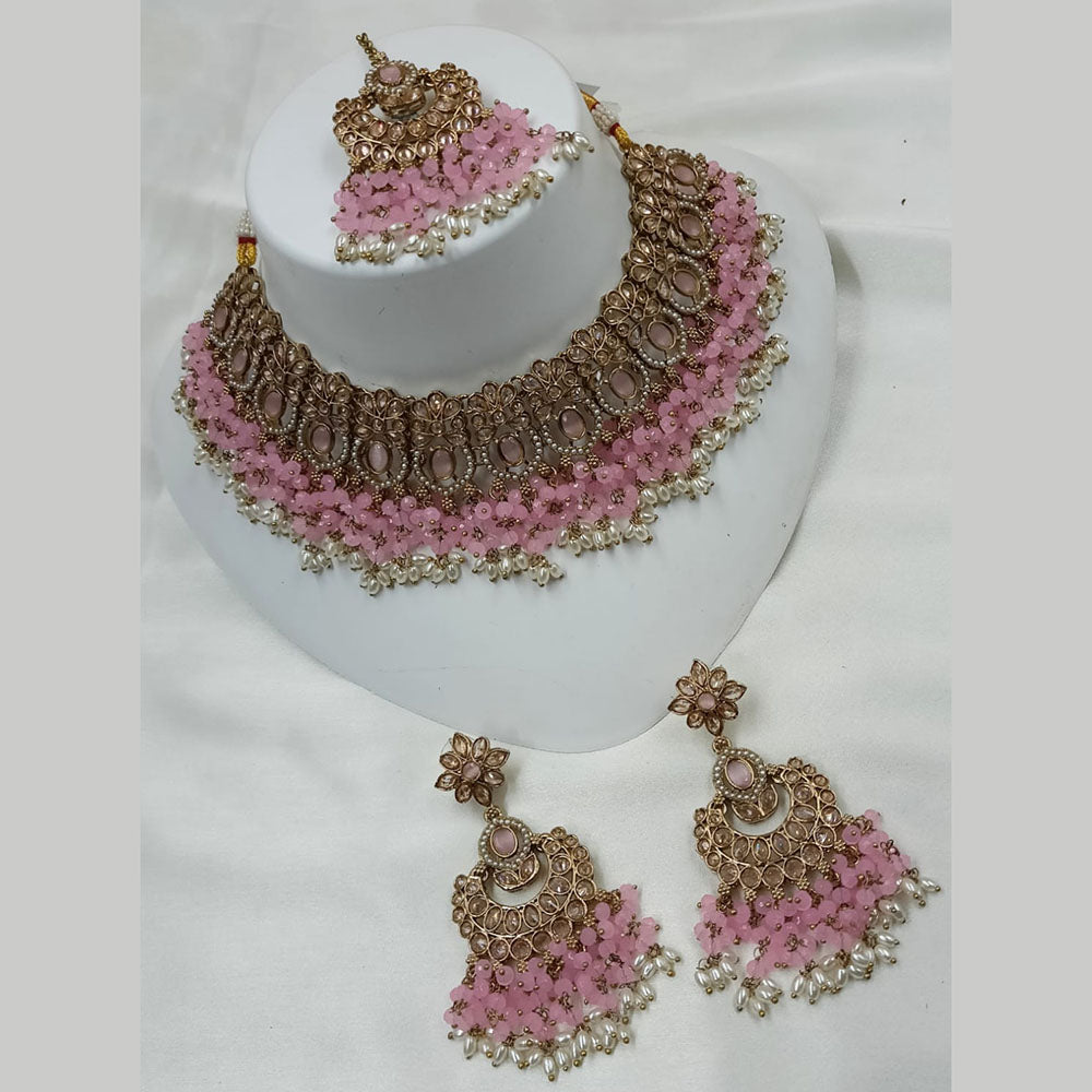 NAFJ Gold Plated Timeless Beauty Crystal And  Pearl Choker Necklace Set
