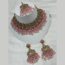 NAFJ Gold Plated Timeless Beauty Crystal And  Pearl Choker Necklace Set