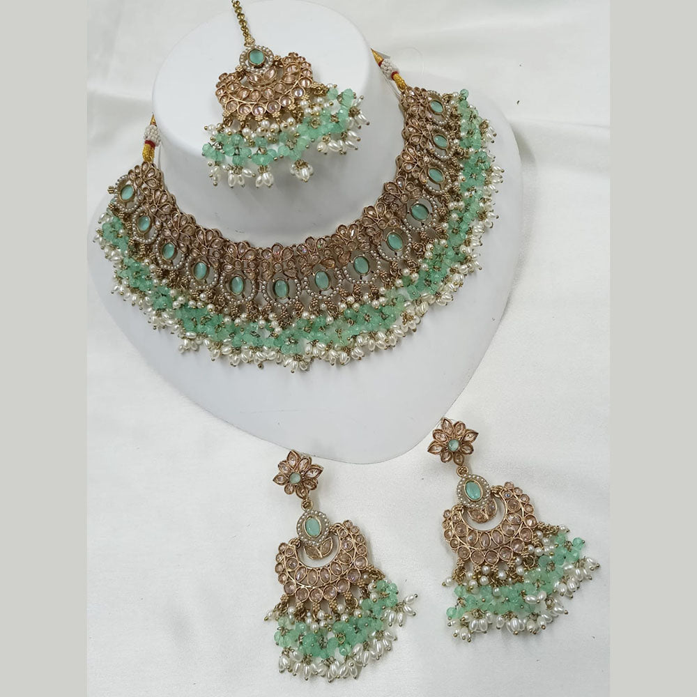 NAFJ Gold Plated Timeless Beauty Crystal And  Pearl Choker Necklace Set