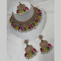 NAFJ Gold Plated Timeless Beauty Crystal And  Pearl Choker Necklace Set