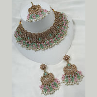 NAFJ Gold Plated Timeless Beauty Crystal And  Pearl Choker Necklace Set