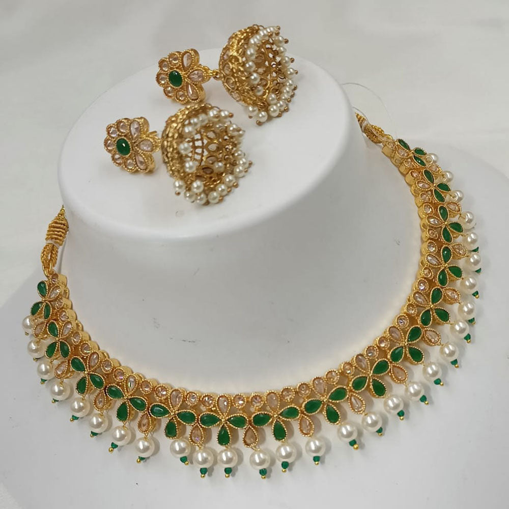 NAFJ Gold Plated Timeless Beauty Crystal And  Pearl Necklace Set