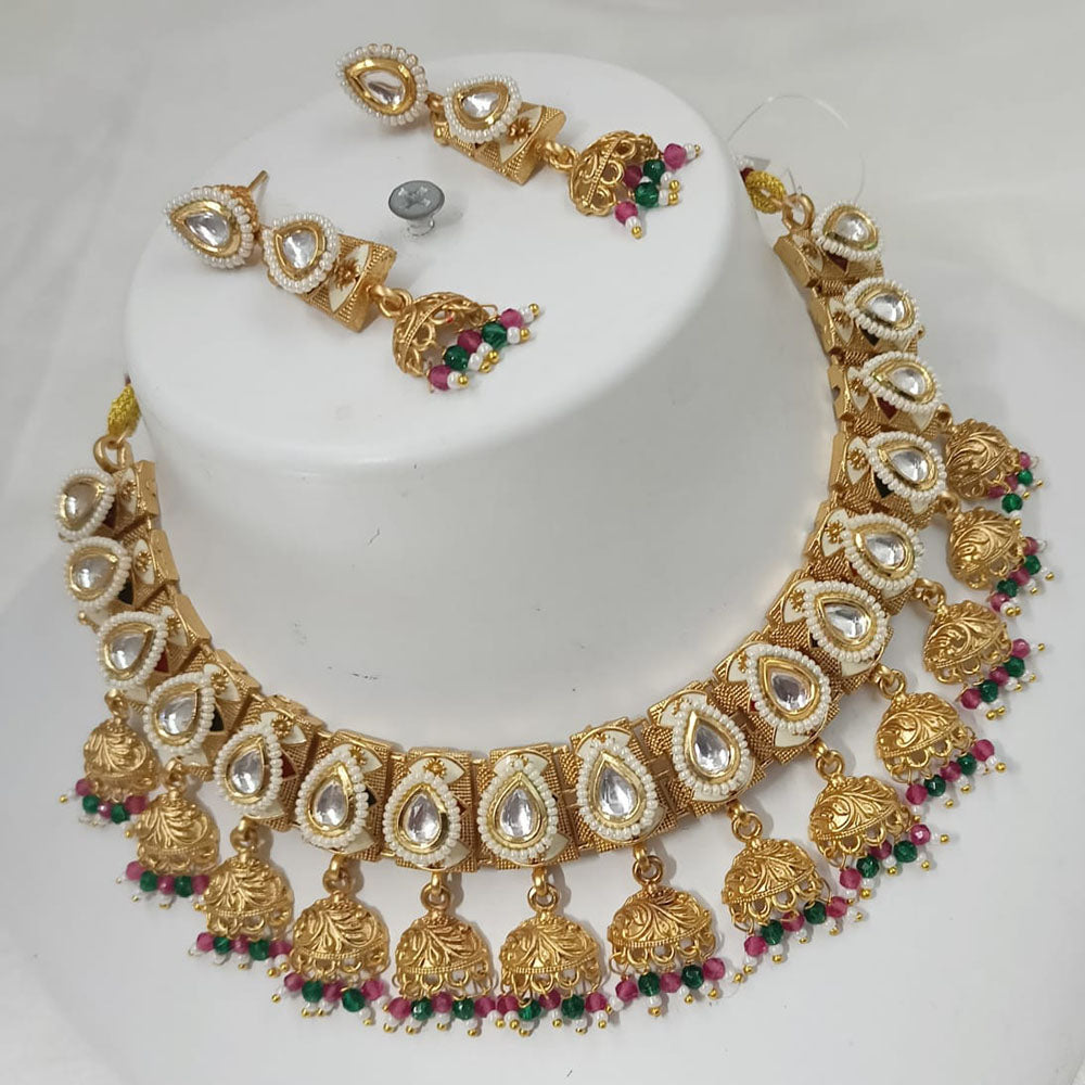 NAFJ Gold Plated Glow & Grace Kundan Stone And  Pearl Necklace Set