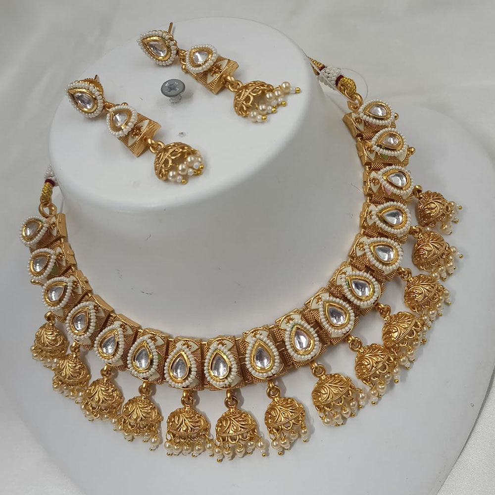 NAFJ Gold Plated Glow & Grace Kundan Stone And  Pearl Necklace Set