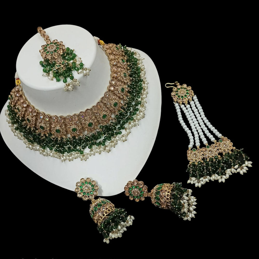 NAFJ Gold Plated Timeless Beauty Crystal And  Pearl Choker Necklace Set