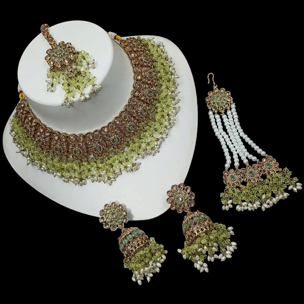 NAFJ Gold Plated Timeless Beauty Crystal And  Pearl Choker Necklace Set
