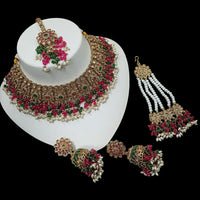 NAFJ Gold Plated Timeless Beauty Crystal And  Pearl Choker Necklace Set