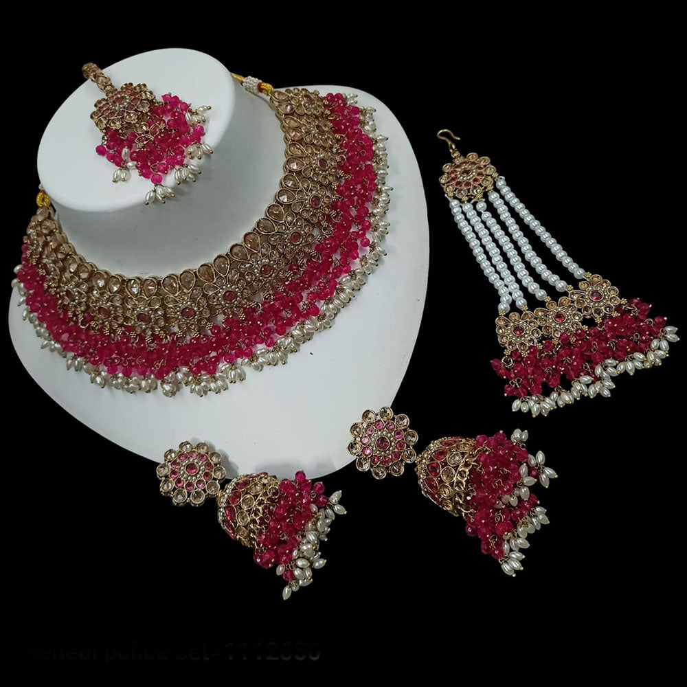 NAFJ Gold Plated Timeless Beauty Crystal And  Pearl Choker Necklace Set
