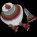 NAFJ Gold Plated Timeless Beauty Crystal And  Pearl Choker Necklace Set
