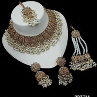 NAFJ Gold Plated Timeless Beauty Crystal And  Pearl Choker Necklace Set